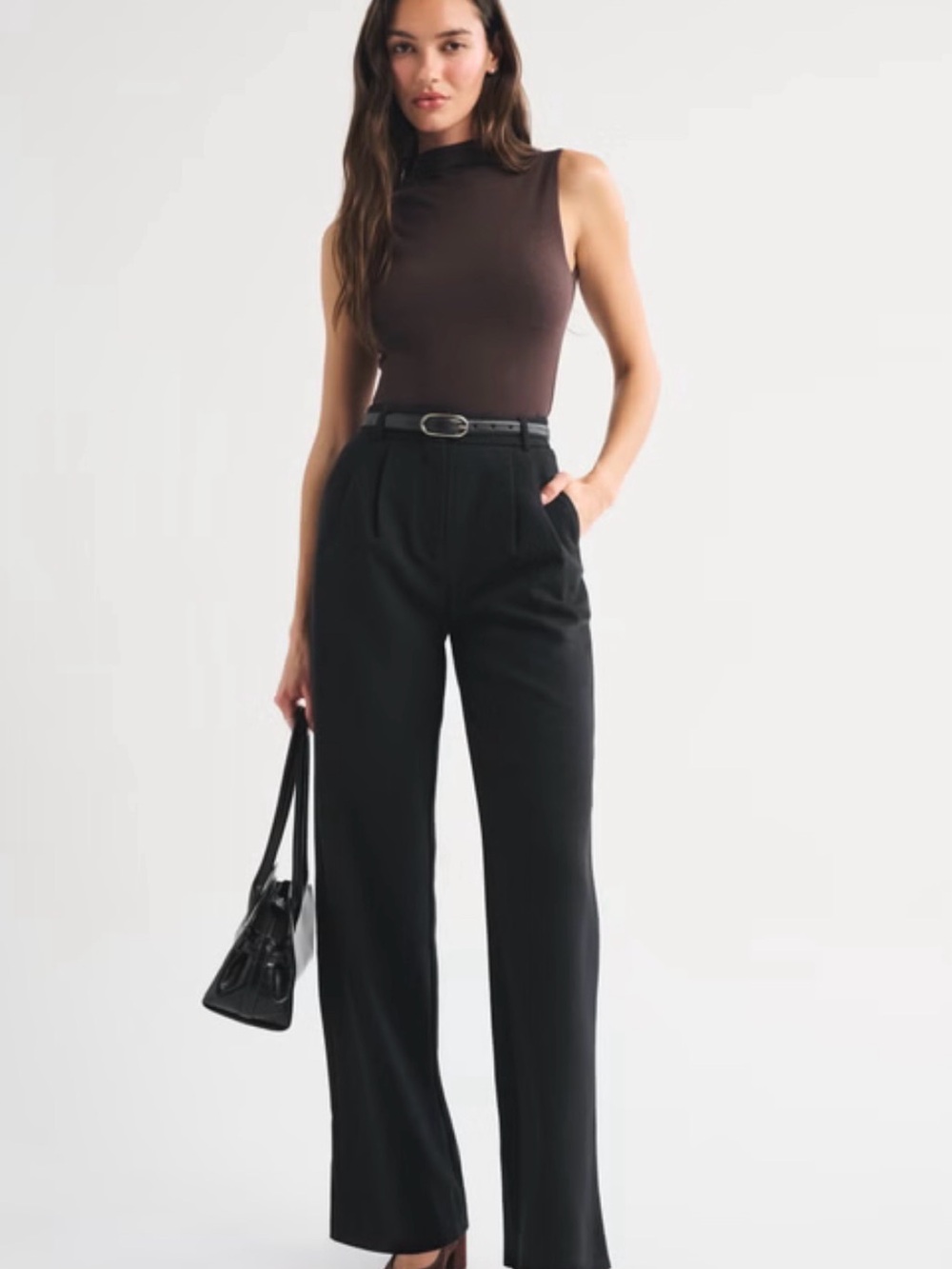 Abercrombie Sloane Tailored Wide Leg Pants Black 30 Regular Ultra High Rise